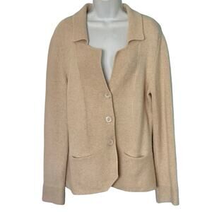Vintage Neiman Marcus Cashmere Beige Button Up Knit Cardigan Sweater size XL